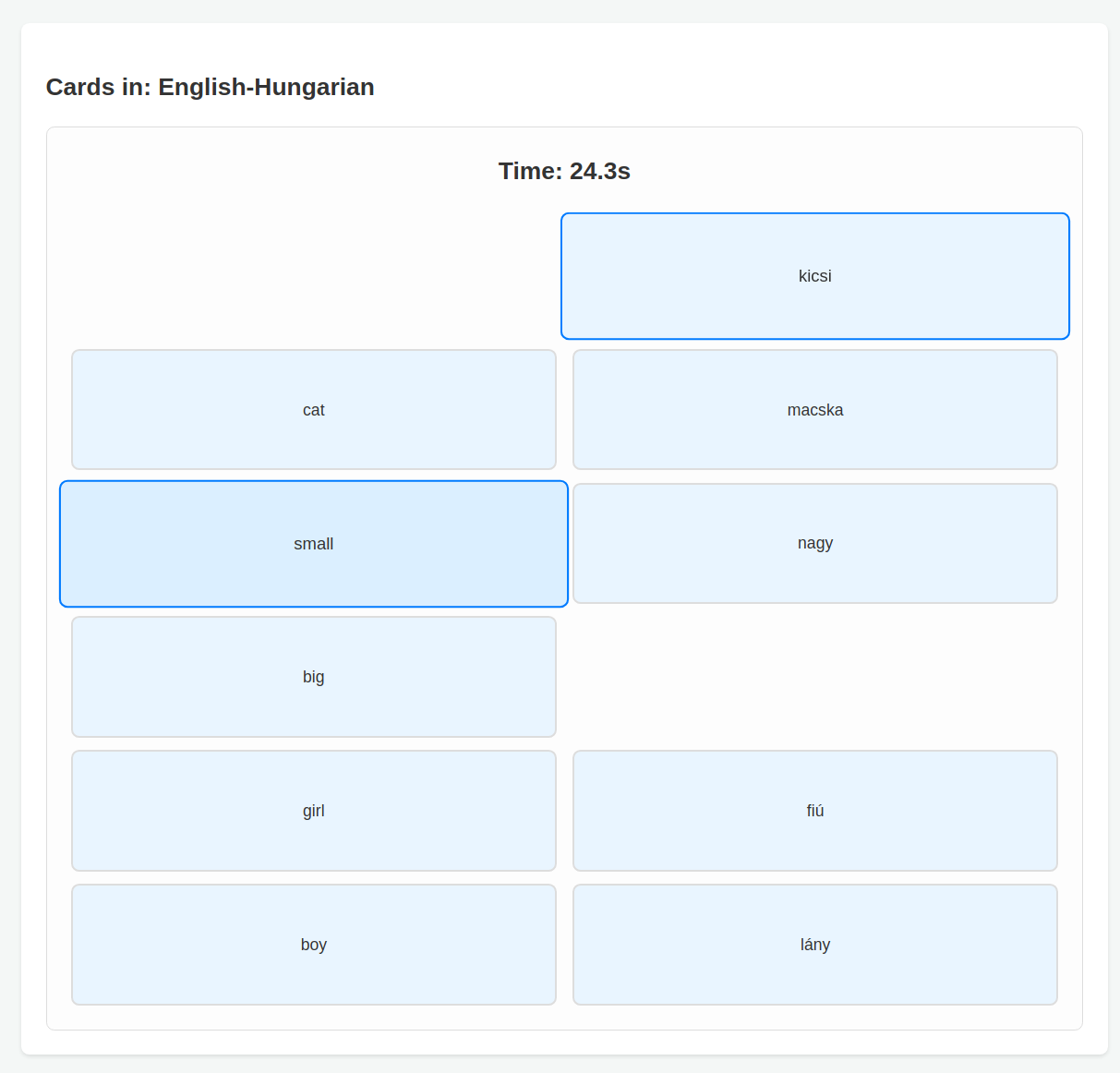 Screenshot of the match game