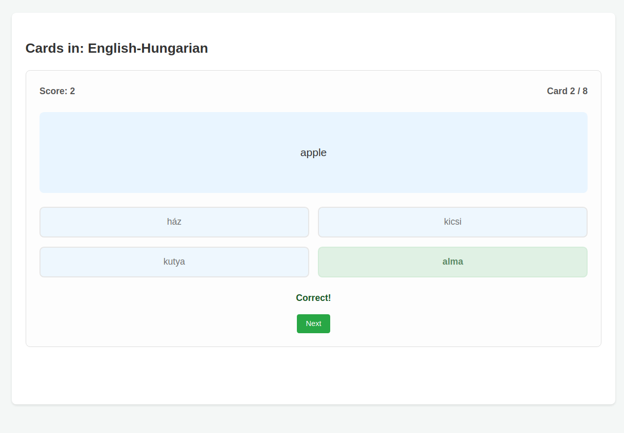 Screenshot of the quiz mode